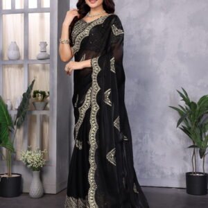 Royal Glow Shimmer Chiffon Saree- Black