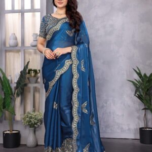 Royal Glow Shimmer Chiffon Saree- Blue