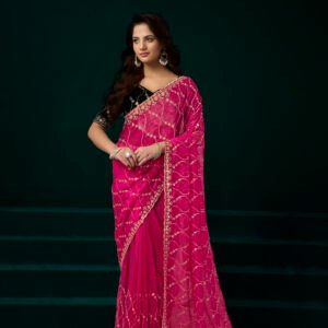 Noor Elegance Net Saree- Pink
