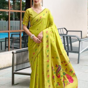 Rajwadi Paithani Silk Saree– Parrot Green