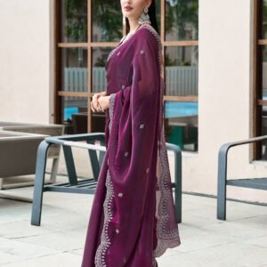 Shimmer Chiffon Saree- wine