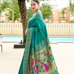 Rajwadi Paithani Silk Saree-peacock green