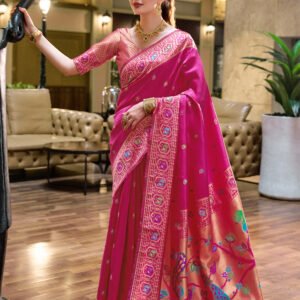 Rajwadi Paithani Silk Saree–Pink