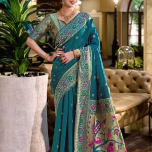 Rajwadi Paithani Silk Saree–Dark Green