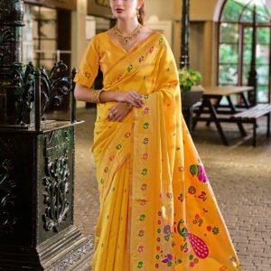 Rajwadi Paithani Silk Saree–Haldi Gold