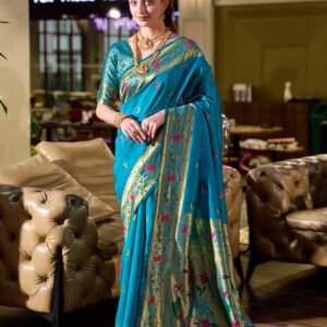 Asawali Paithani- Sky Blue