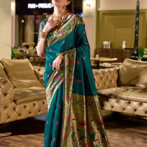 Asawali Paithani-Dark Green