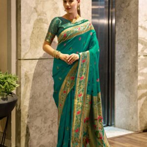 Asawali Paithani-Ocean Blue