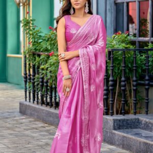 Shimmer Chiffon Saree- Pink