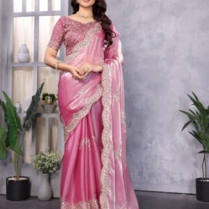 Royal Glow Shimmer Chiffon Saree- Soft Rose Pink