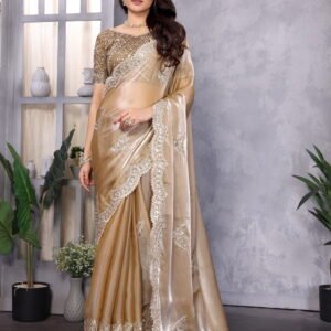 Royal Glow Shimmer Chiffon Saree- Soft Metallic Gold