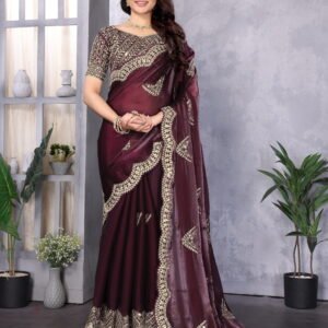 Royal Glow Shimmer Chiffon Saree- Classic Maroon Grace