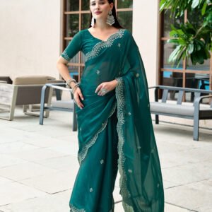 Shimmer Chiffon Saree- Green