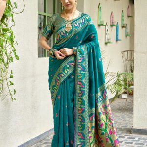 Meenakari Border Teal Silk Saree - Teal Green
