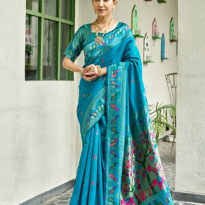 Meenakari Border Teal Silk Saree - Turquoise Blue